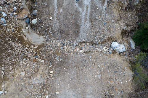 Aerial View of Gravelly Dirt Erosion and Rocky Terrain on a Hillside in British Columbia, Canada