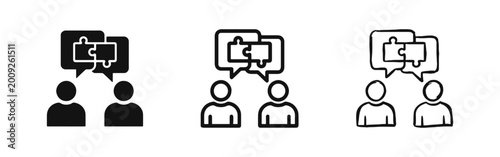 Tableau sur toile Problem Solving and Communication Icon Set with Puzzle Speech Bubbles