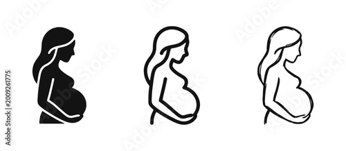 Tableau sur toile Pregnancy and Maternity Icon Set - Pregnant Woman Silhouette Symbols in Three Di