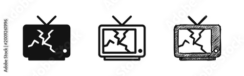 Foto Broken Television and Damaged Screen Icon Set with Crack Effect