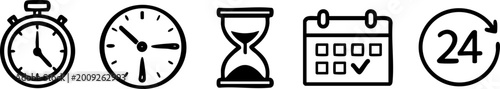 Photos Time and deadline icons: stopwatch clock hourglass calendar 24 hour cycle with r