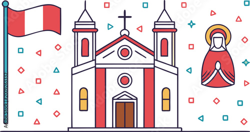 Foto Peruvian church with flag and religious figure cathedral