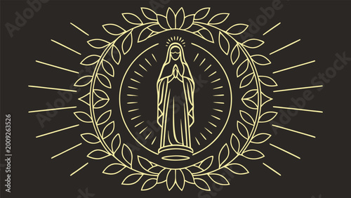 Fotografie Gold line of our lady of victory with laurel wreath and sunburst