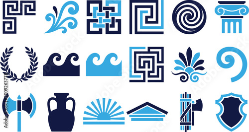 Foto Set of ancient Greek ornamental symbols and decorative elements for design and art projects