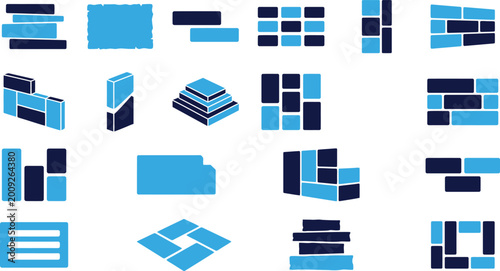 Foto Various blue and navy blue brick and stone wall patterns and blocks on white background