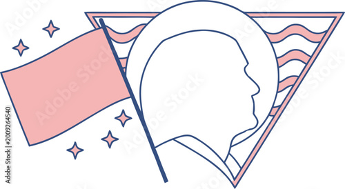 Bild auf Leinwand Minimalist line portrait of mother teresa with albanian flag