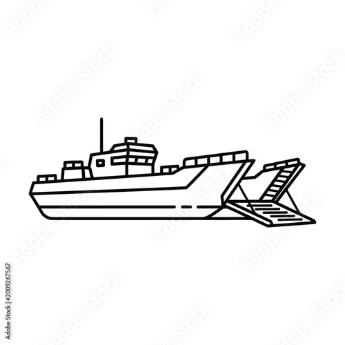 Fotografi Amphibious landing ship outline vector icon for maritime logistics and military