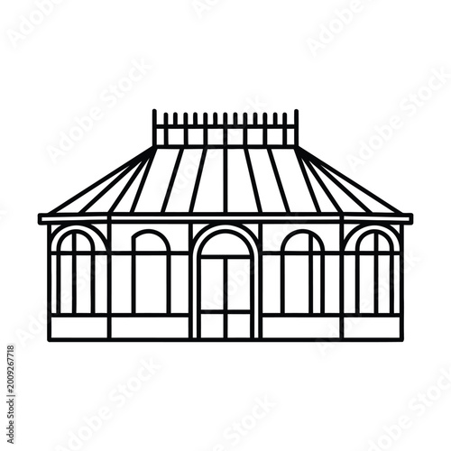 Obraz na plátně Minimalist line art vector icon of victorian conservatory or greenhouse with arc