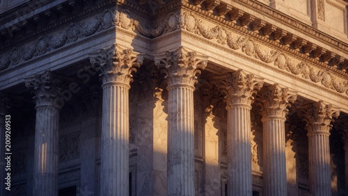 Historic Classical Building Exterior with Tall Ornate Columns and Decorative Frieze
