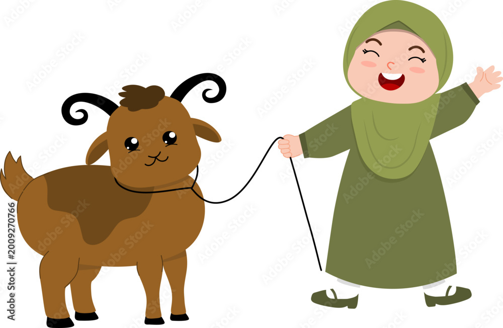 Fototapeta premium Muslim girl with goat illustration 