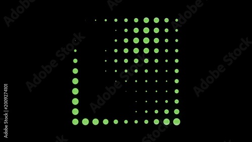 Dots move to create various shapes on a black surface.
