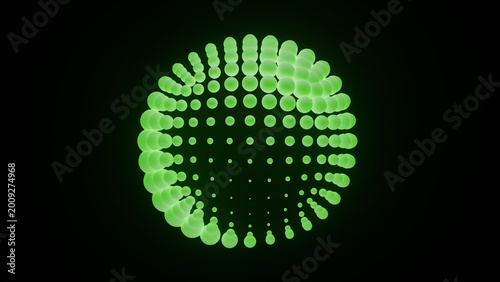 3D rendering of a green sphere formation with dots in space