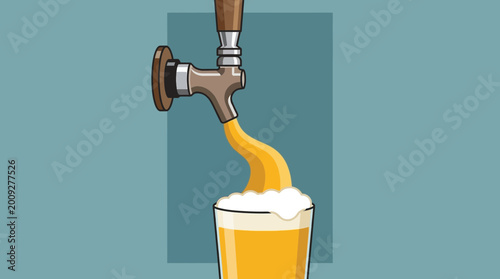 Bild auf Leinwand Beer Pouring From Tap Into Glass With Foam