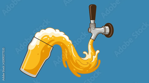 Canvas-taulu Beer pouring from tap into glass, frothy, splash, liquid motion, advertising con