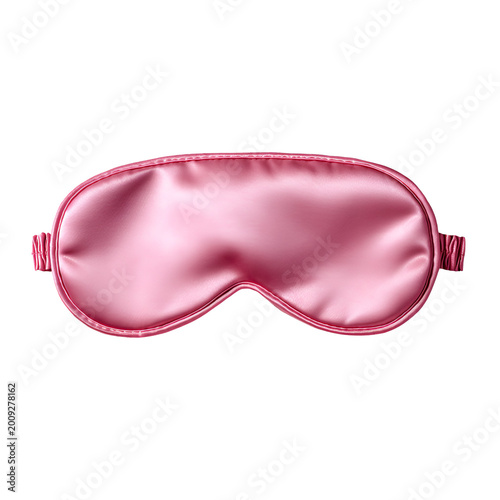 Pink satin sleep mask for relaxation and beauty rest on white background