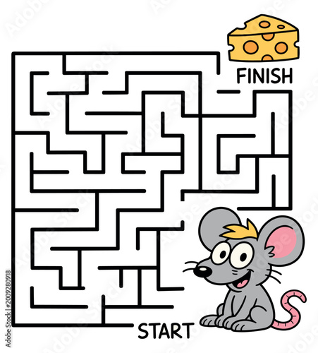 Mouse and Cheese Maze Puzzle Worksheet for Kids