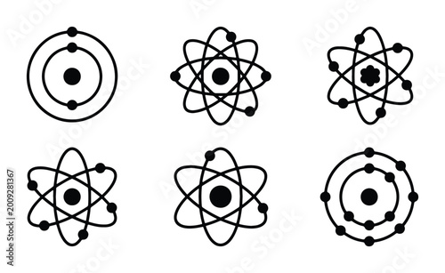 Fotografi Atomic Structure Icons: Bohr Model Diagrams, Electron Orbits, Nucleus Representa
