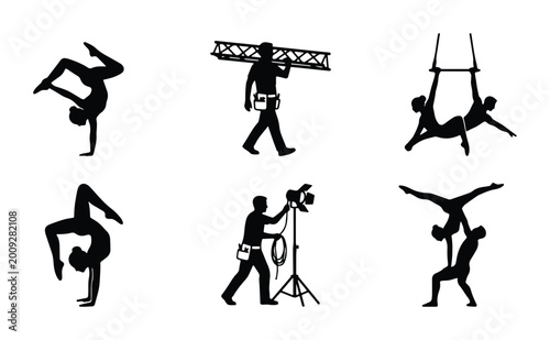 Bilde på lerret set of six black and white vector icons depicting individuals engaged in various