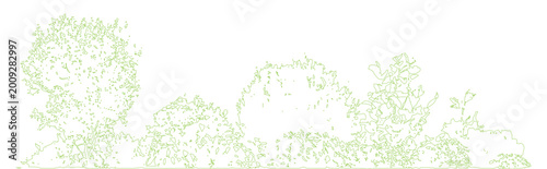 Fotografie Minimal style CAD tree and shrub line drawing, Side view, set of graphics vegetation elements outline symbol for architecture landscape design drawing