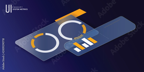Modern Data Analytics Dashboard UI Design with Charts, Graphs and Glassmorphism on Dark Blue Background