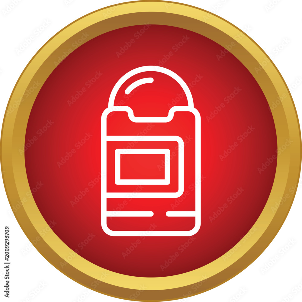Obraz premium Deodorant stick outline on a red circular background with a golden border representing personal care