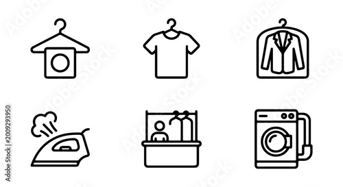 Laundry service line icons set, dry cleaning symbols, washing and ironing vector icons