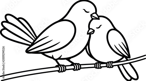 Canvas Print Cute love birds couple sitting on a branch