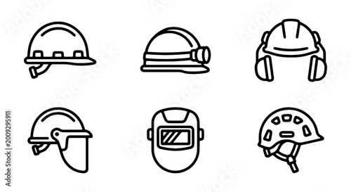 Hard hat icons, safety helmet set, construction symbols, industrial signs