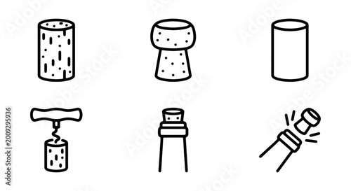 Εκτύπωση καμβά 6 Wine Corkscrew Icons, Vector Corks, Wine Opener, Bottle Accessories