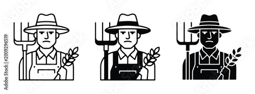 Fotografía farmer silhouettes with pitchfork and wheat sheaf vector illustration