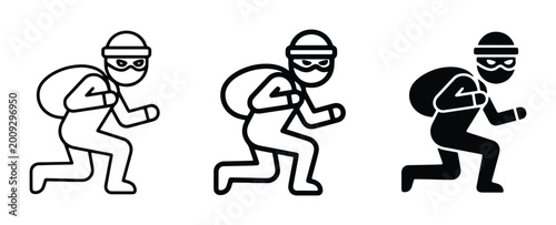 Photos Thief Icon Set, Criminal Silhouette, Burglar Vector Art, Stealthy Bandit Graphic