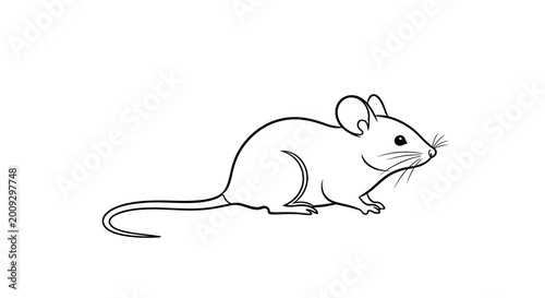 Photos Simple Line Drawing of a Mouse on White Background