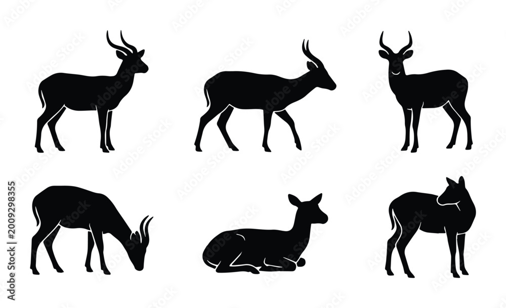 Fototapeta premium 6 antelope-like figures in various poses on a transparent background