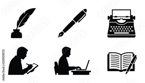 Foto writing set of vector icons on white background