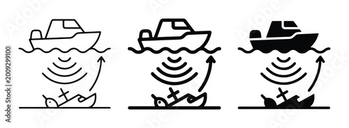 Bild auf Leinwand 3 boat rescue scenarios in black and white outline style