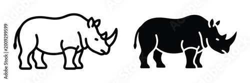 Bild auf Leinwand black and white rhinoceros silhouettes set on white background