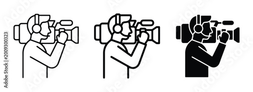 Cuadro en lienzo black and white camera operator silhouettes on white background