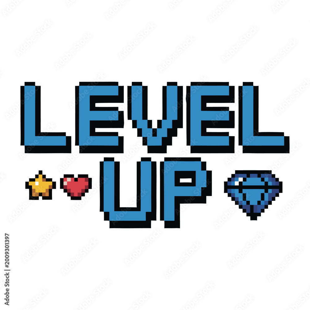 Fototapeta premium Level Up Retro Pixel Gaming Typography T-Shirt Design