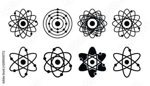 Tableau sur toile Atomic Structure Icons, Science Symbols Set, Chemistry Nucleus Illustrations, Ph