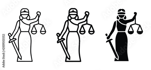 Photos Lady Justice Icons, Blindfolded Goddess of Justice with Scales and Sword, Legal