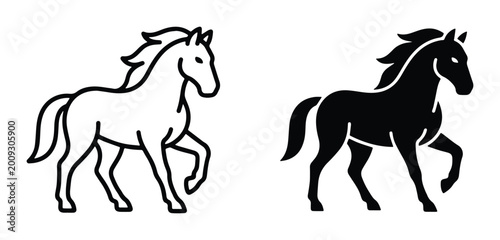 Foto black and white outline of galloping horses on transparent background