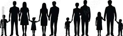 Bild auf Leinwand Family silhouettes collection parents and children holding hands vector illustra