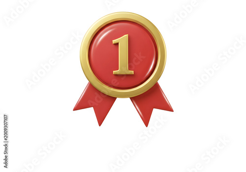 Gold first place ribbon badge isolated on transparent background