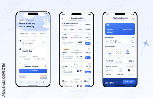 Konstfotografi Flight Booking Mobile App Interface Screens