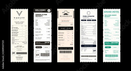 Tableau sur toile Retro Receipt Flyer Mockup Set on Black Background