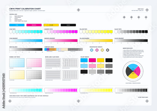 Obraz na plátně CMYK Print Calibration Chart with Color Proof Targets