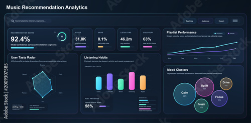 Принти на полотні Music Recommendation Analytics Dashboard UI