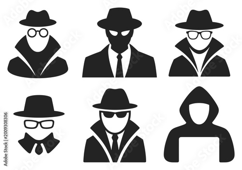 Foto Mystery Figures Illustration: Silhouette of different anonymous character, intrigue, hidden identities, secret agent, anonymous person
