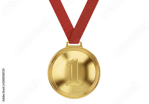 Gold medal with red ribbon isolated on transparent background