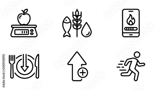 Photos dietary health set of vector icons including food scales fish grain water drople